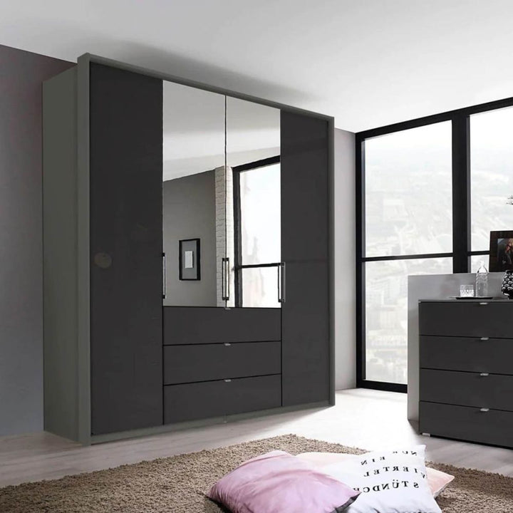 Rauch Erimo Graphite & Basalt Glass Combi German Wardrobe - Style 1