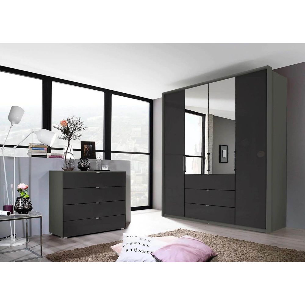Rauch Erimo Graphite & Basalt Glass Combi German Wardrobe - Style 1