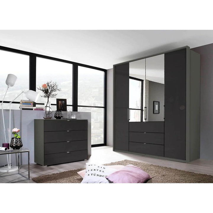 Rauch Erimo Graphite & Basalt Glass Combi German Wardrobe - Style 1