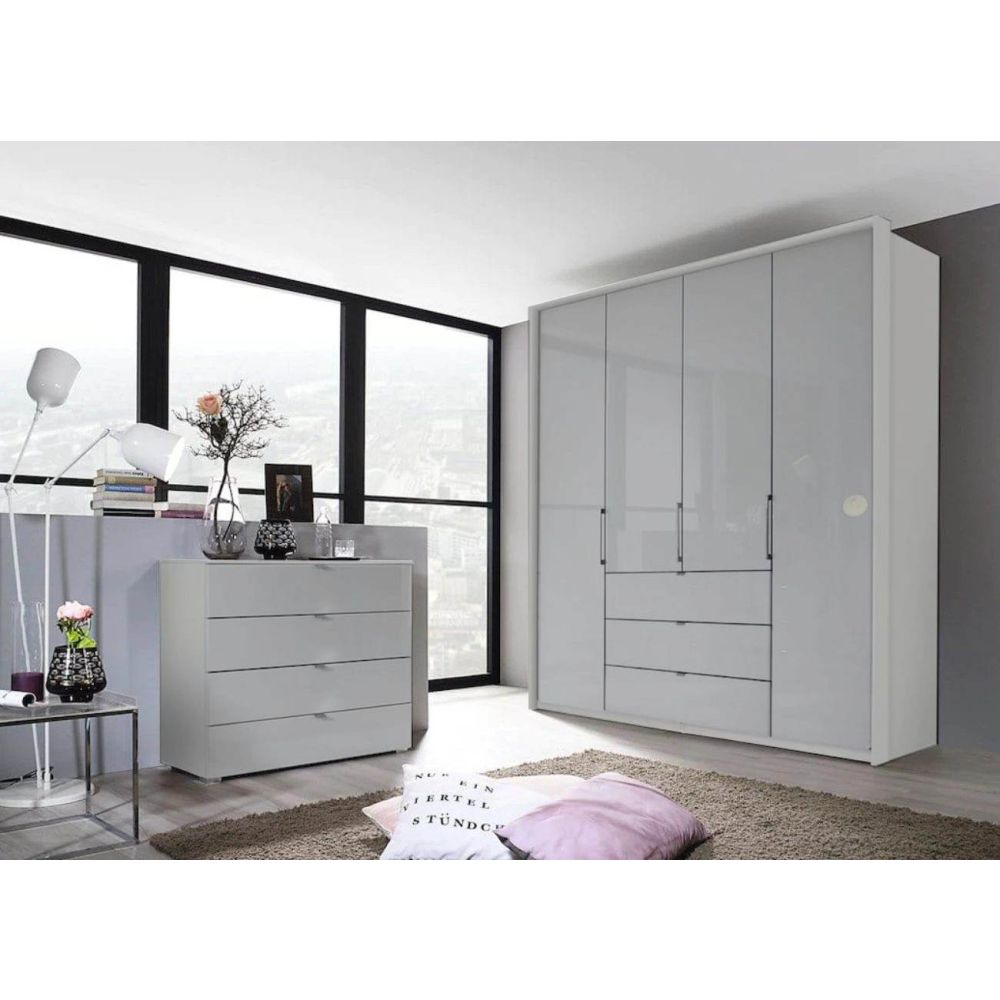 Rauch Erimo Style 1 Silk Grey Glass Bi-Folding Doors Combi Wardrobe