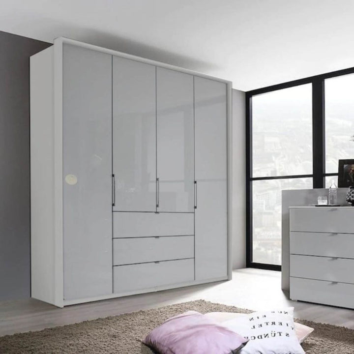 Rauch Erimo Style 1 Silk Grey Glass Bi-Folding Doors Combi Wardrobe