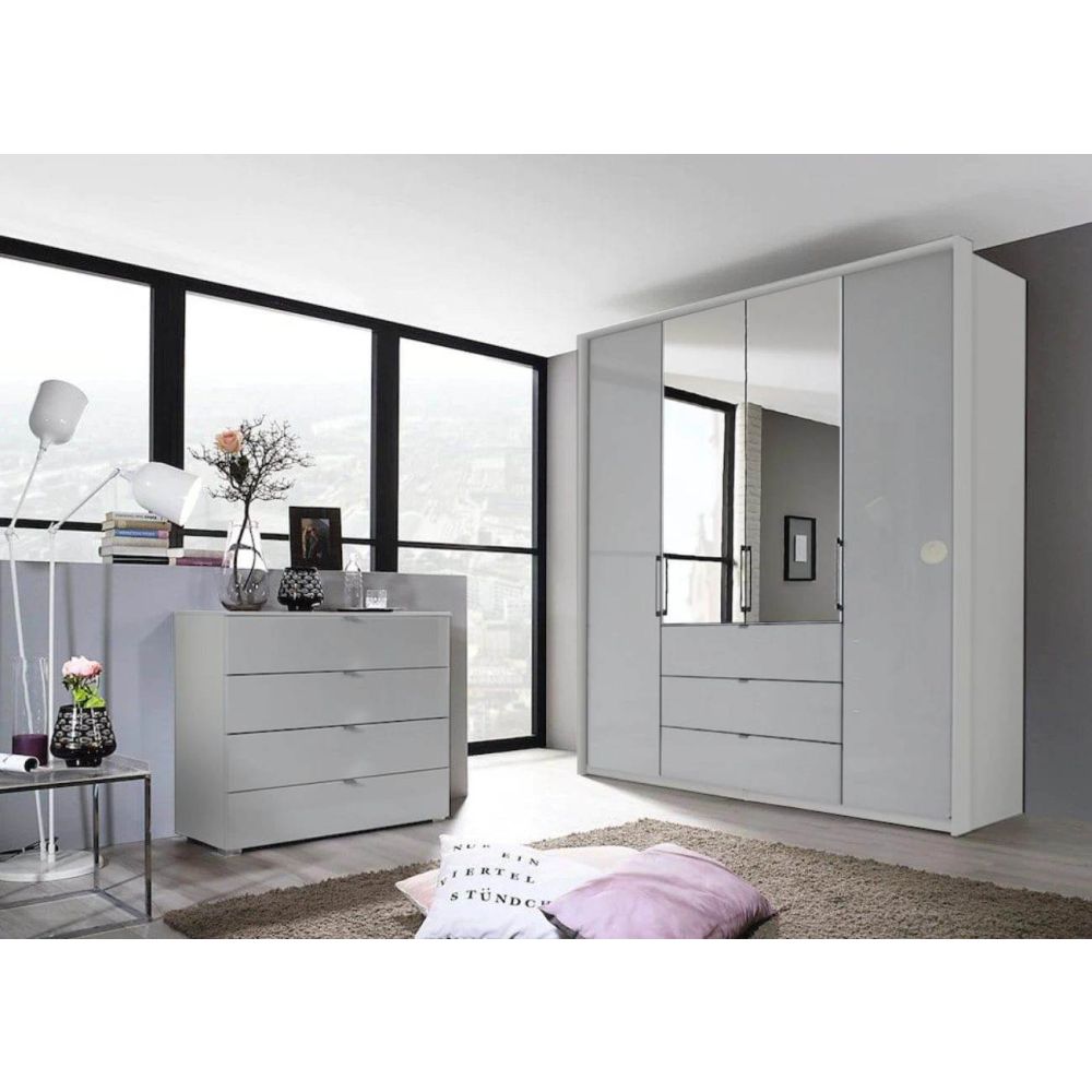 Rauch Erimo Style 1 Silk Grey Glass Bi-Folding Doors Combi Wardrobe