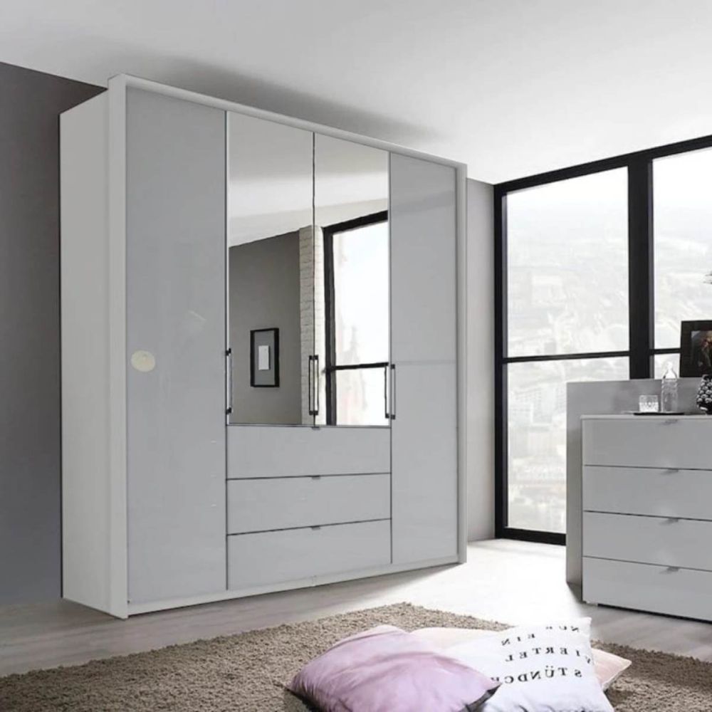 Rauch Erimo Style 1 Silk Grey Glass Bi-Folding Doors Combi Wardrobe