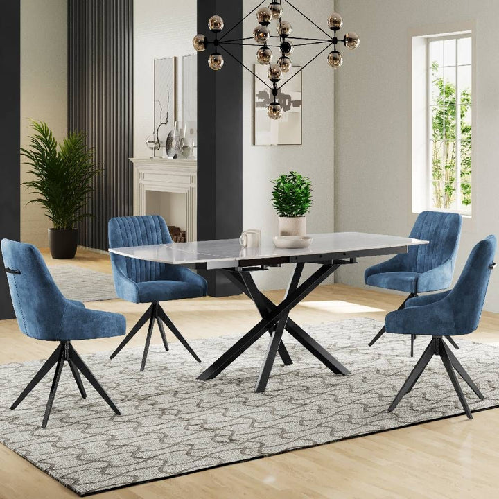 Ezra Ceramic Pearla Grey Extending Dining Table Set