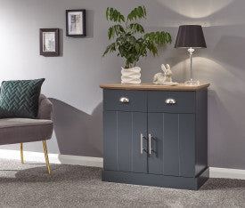 Slate Blue Compact Sideboard with Oak-Effect Top