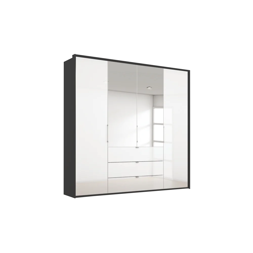 Rauch Erimo Style 1 Graphite & White Glass Bi-Folding Doors Combi Wardrobe