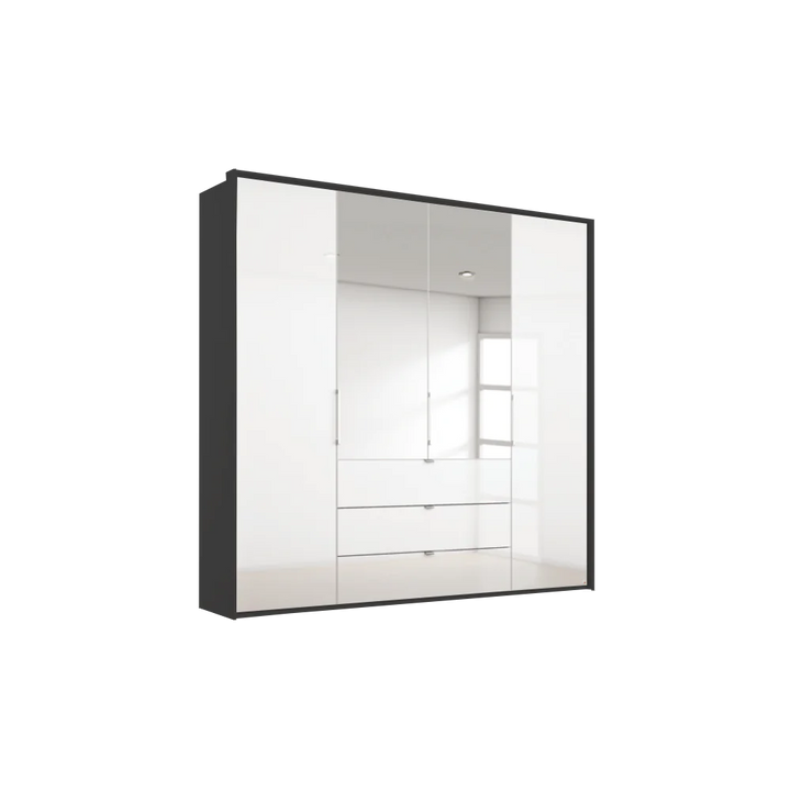 Rauch Erimo Style 1 Graphite & White Glass Bi-Folding Doors Combi Wardrobe