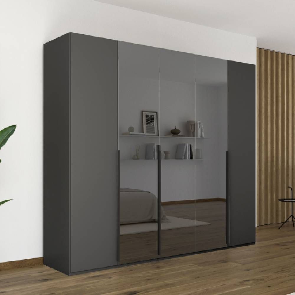 Elena 5 Door Hinged Wardrobe With Grey Mirrored Middle Doors