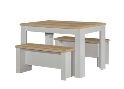HIGHGATE DINING TABLE AND BENCH SET GREY & OAK EFFECT