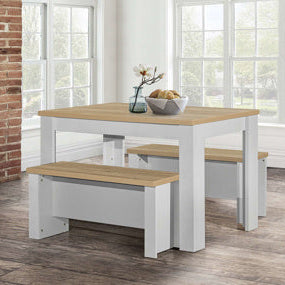 HIGHGATE DINING TABLE AND BENCH SET GREY & OAK EFFECT