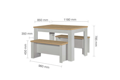 HIGHGATE DINING TABLE AND BENCH SET GREY & OAK EFFECT