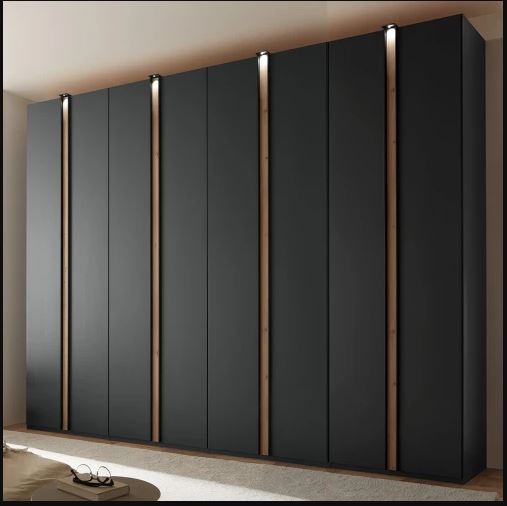 Hobart Hinged Door Wardrobe in Graphite and Bianco Oak Front