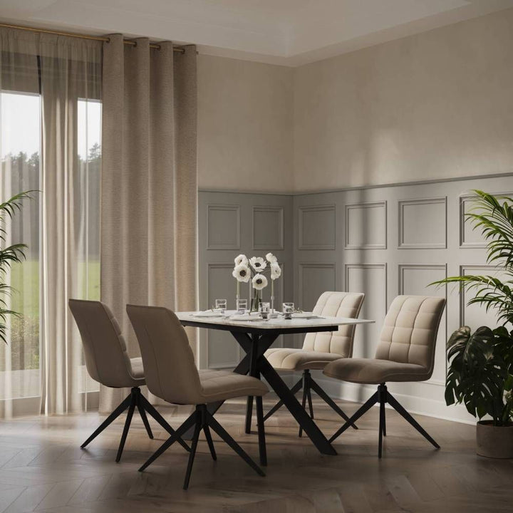 Linara Ceramic Fixed Top Dining Table With 4 Chairs