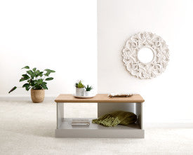 Grey Oak-Accent Coffee Table with Refined Storage Shelf