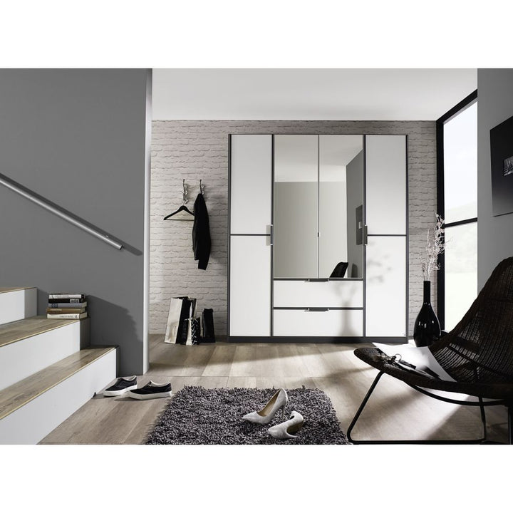 Rauch Essensa White Glass Front Combi Hinged Door Wardrobe