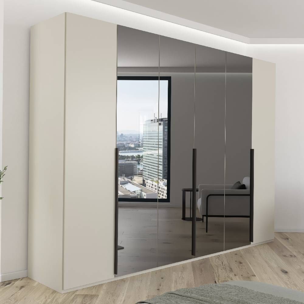 Elena 6 Door Hinged Wardrobe With smoked Mirrored Middle Doors