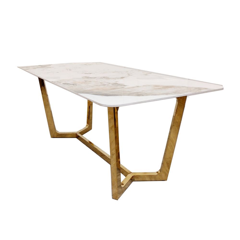 Dynasty 1.8M Gold with Pandora Gold Sintered Stone Top Dining Table Set