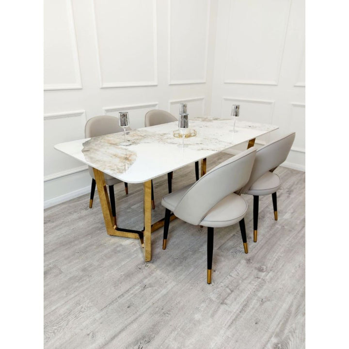 Dynasty 1.8M Gold with Pandora Gold Sintered Stone Top Dining Table Set