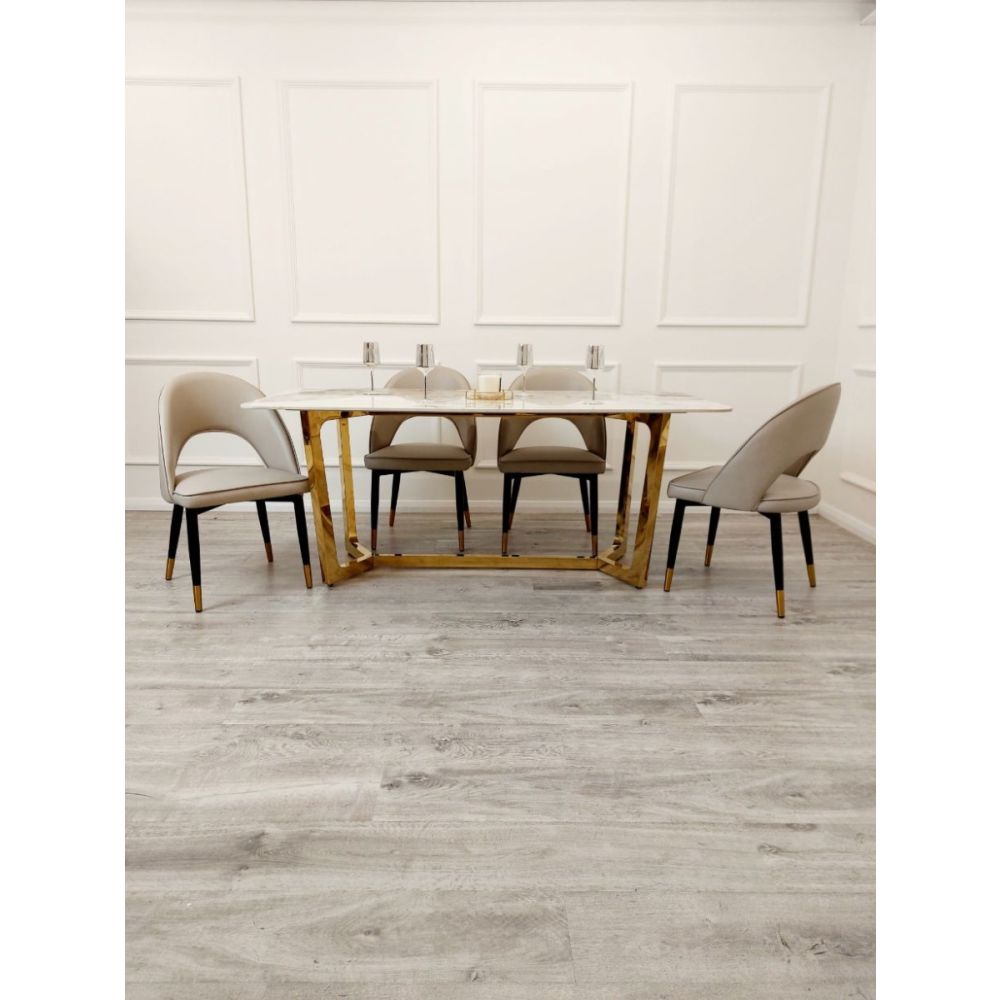 Dynasty 1.8M Gold with Pandora Gold Sintered Stone Top Dining Table Set