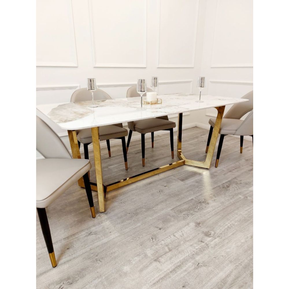 Dynasty 1.8M Gold with Pandora Gold Sintered Stone Top Dining Table Set