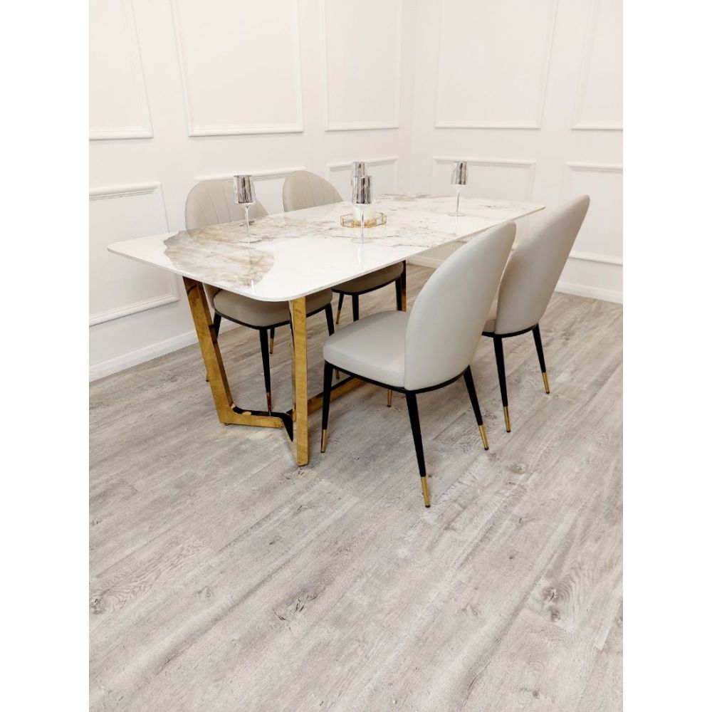 Dynasty 1.8M Gold with Pandora Gold Sintered Stone Top Dining Table Set