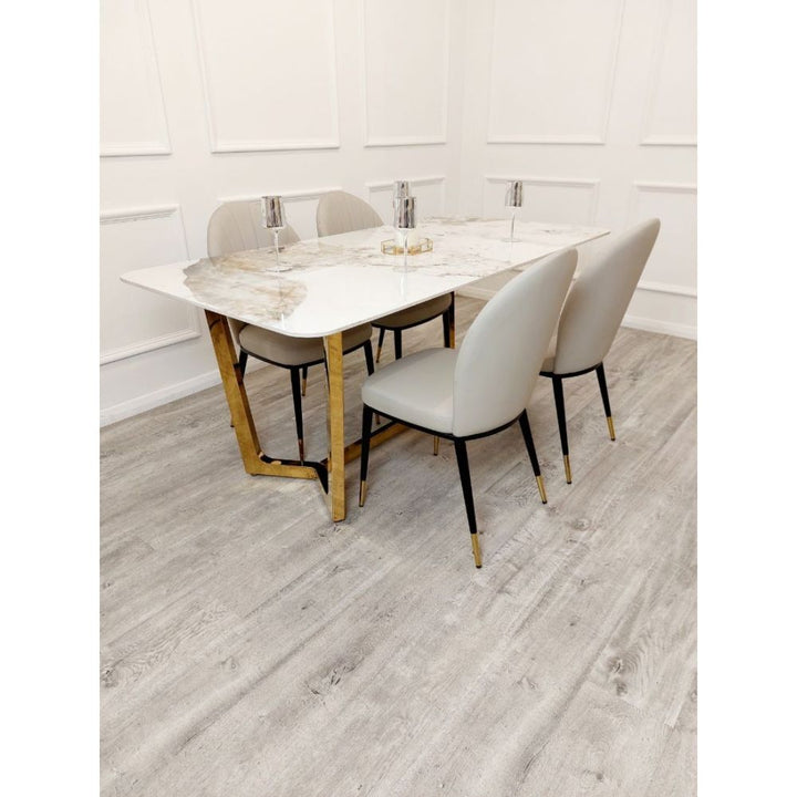 Dynasty 1.8M Gold with Pandora Gold Sintered Stone Top Dining Table Set