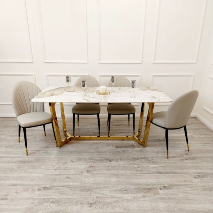 Dynasty 1.8M Gold with Pandora Gold Sintered Stone Top Dining Table Set