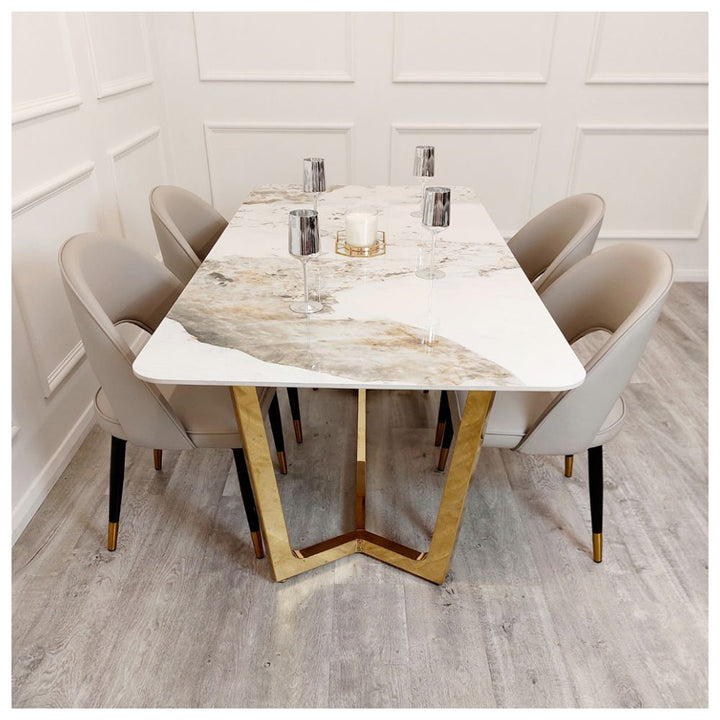 Dynasty 1.8M Gold with Pandora Gold Sintered Stone Top Dining Table Set