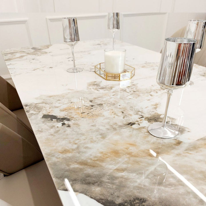 Dynasty 1.8M Gold with Pandora Gold Sintered Stone Top Dining Table Set