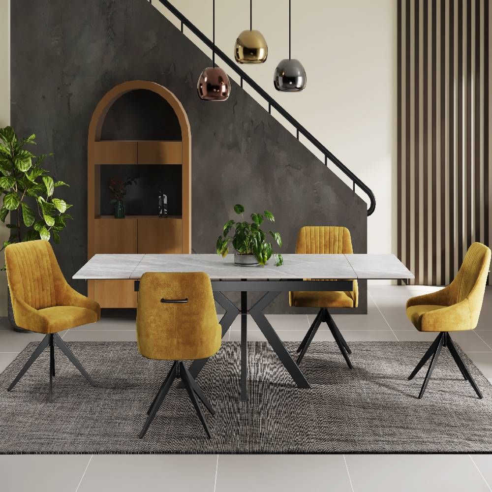 Maven Ceramic Pearla Grey Extending Dining Table Set