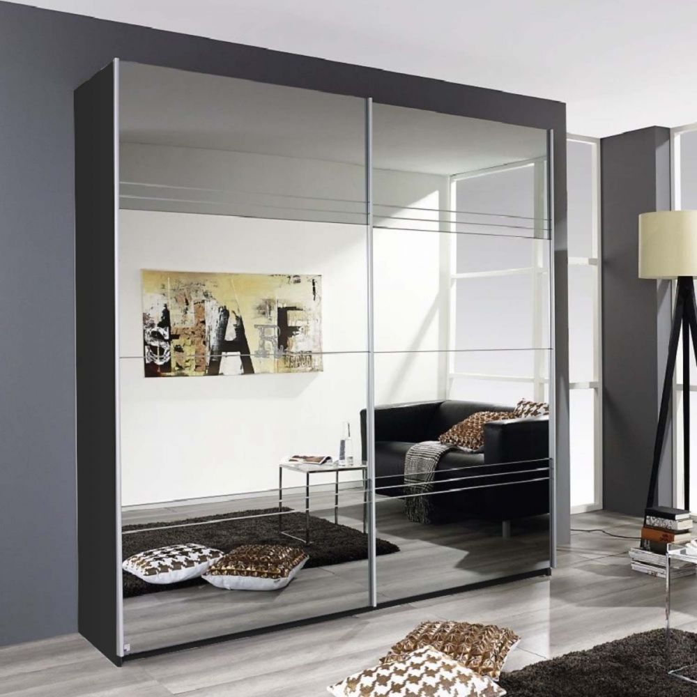 Rauch Cameron Metallic Grey Full Mirror Sliding Door Wardrobe in - 181 cm width