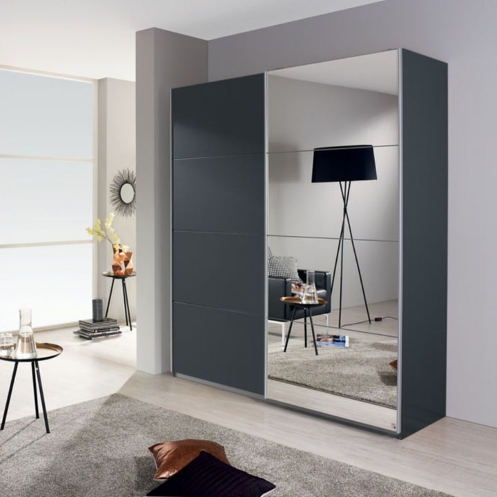 Rauch Subito Metallic Grey & Mirror 2 Door Sliding Wardrobe