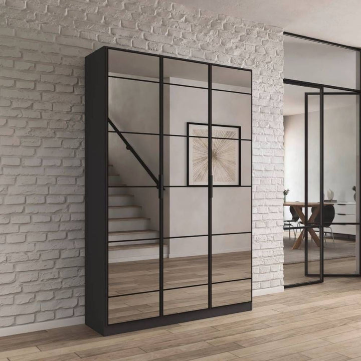 Rauch Acero Metallic Grey Full Mirror Hinged Door Wardrobe