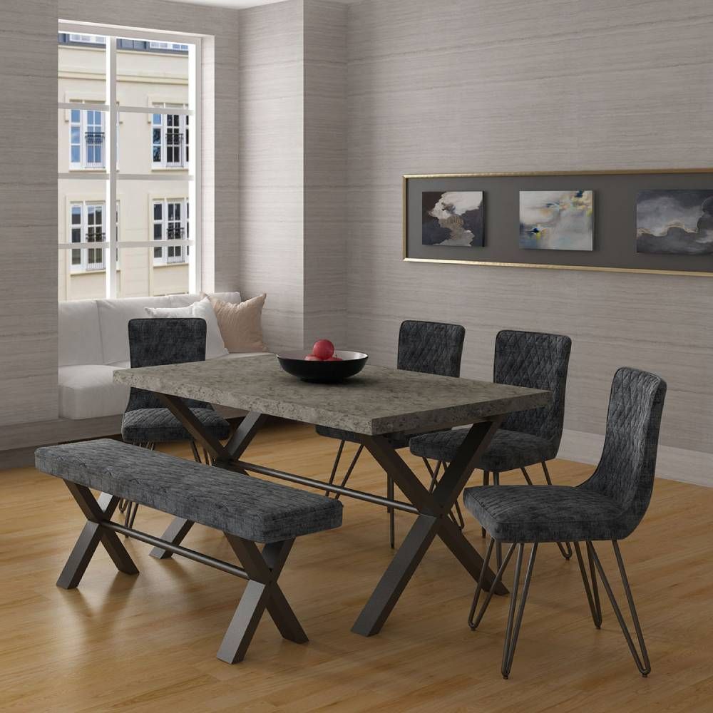 Fusion Stone Effect Dining Table With 4 Chairs & Bench
