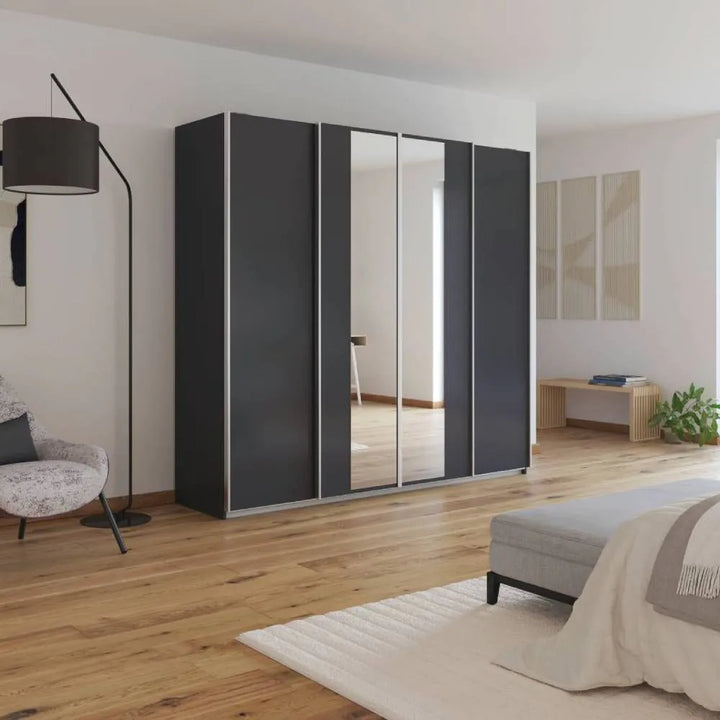 Rauch Altera Metallic Grey 4 Door Sliding Wardrobe With Mirror