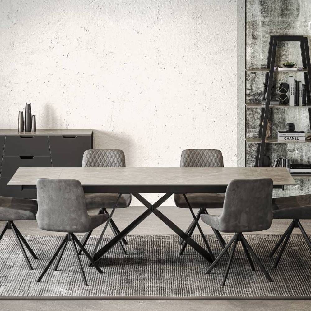 Omega Extending Grey Sintered Stone Dining Table Set
