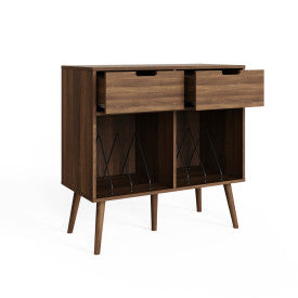 Walnut Turntable  Stand with Dual Storage Drawers