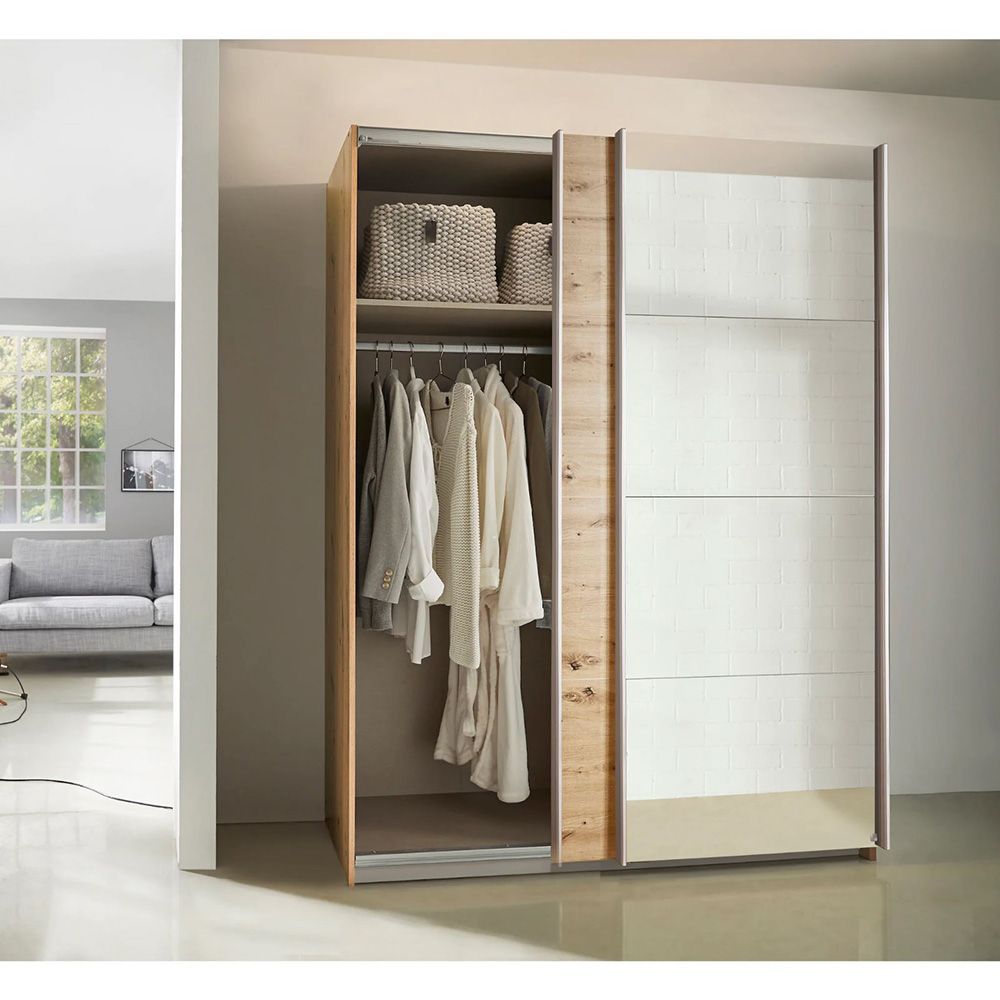 Rauch Artisan Mirror Sliding Door Wardrobe-Oak