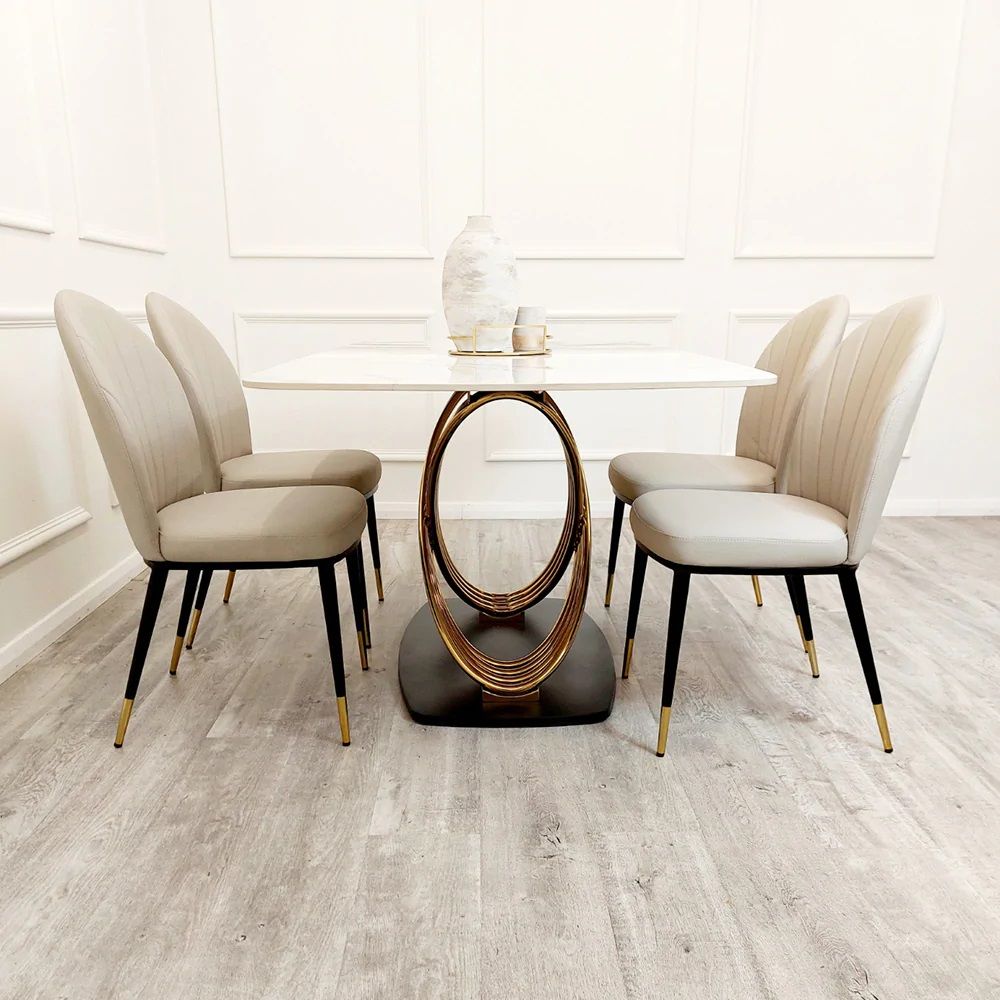 Orion Gold 1.8 Dining Table Set with Polar White Sintered Stone Top