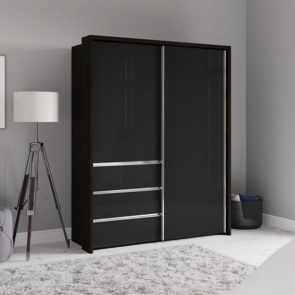 Wiemann Pacific 175cm 2 Graphite Glass Doors Sliding Wardrobe with 3 Drawers