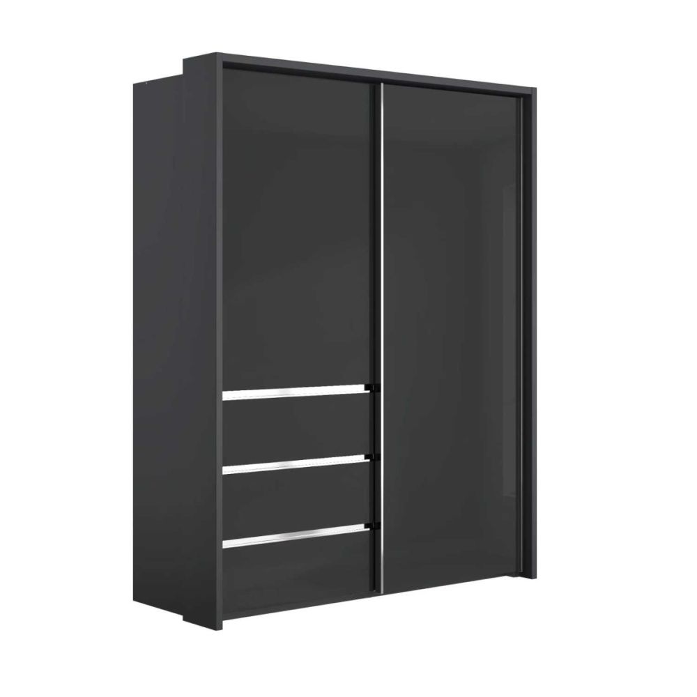 Wiemann Pacific 175cm 2 Graphite Glass Doors Sliding Wardrobe with 3 Drawers