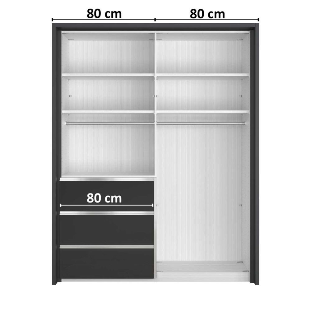Wiemann Pacific 175cm 2 White Glass Sliding Doors Wardrobe with 3 Drawers