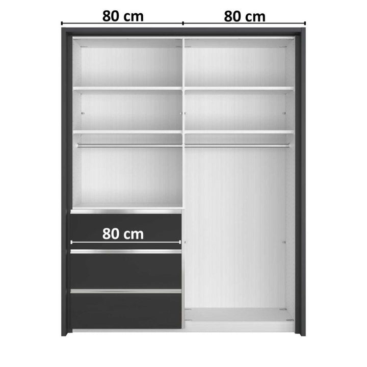 Wiemann Pacific 175cm 2 White Glass Sliding Doors Wardrobe with 3 Drawers