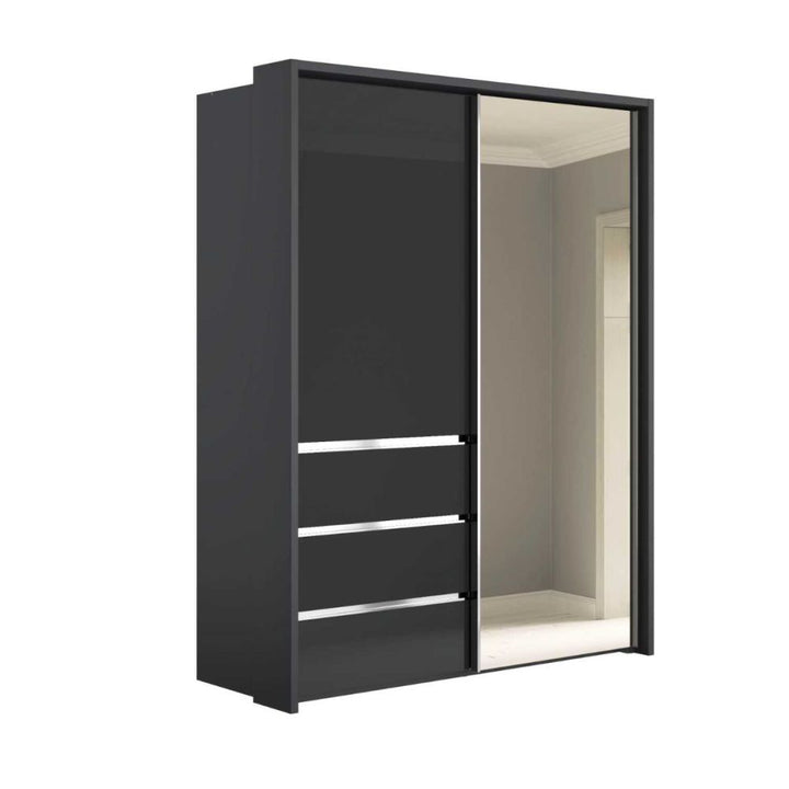 Wiemann Pacific 175cm 2 Graphite Glass Doors Sliding Wardrobe with 3 Drawers With Mirror