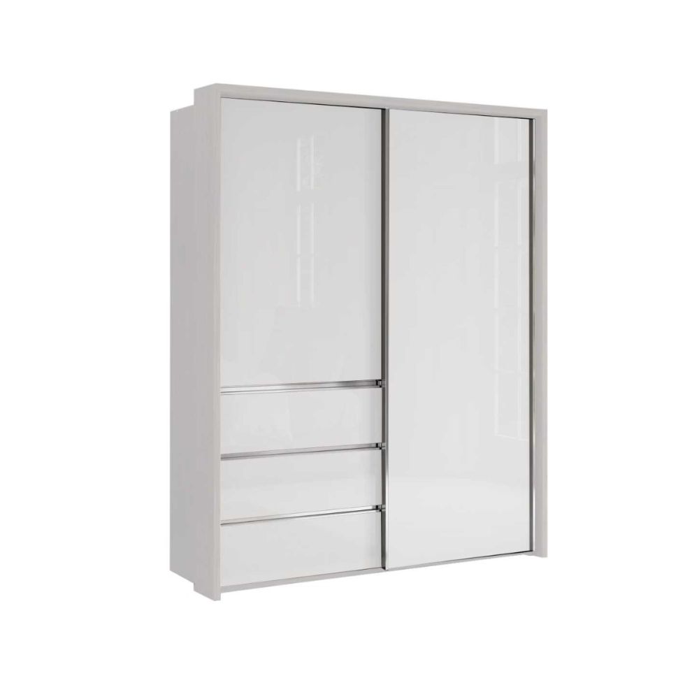 Wiemann Pacific 175cm 2 White Glass Sliding Doors Wardrobe with 3 Drawers