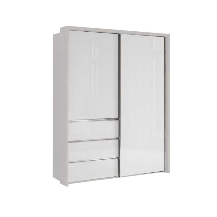 Wiemann Pacific 175cm 2 White Glass Sliding Doors Wardrobe with 3 Drawers