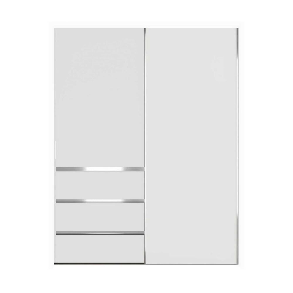 Wiemann Pacific 175cm 2 White Glass Sliding Doors Wardrobe with 3 Drawers