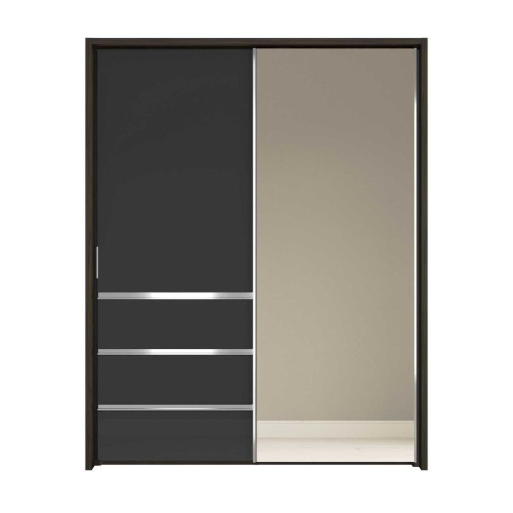 Wiemann Pacific 175cm 2 Graphite Glass Doors Sliding Wardrobe with 3 Drawers With Mirror