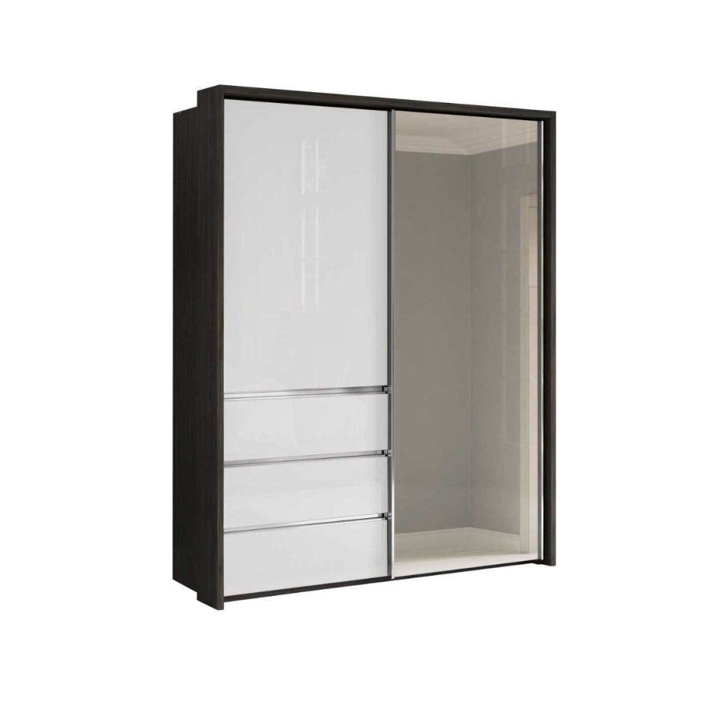 Wiemann Pacific 175cm 2 White Glass Doors Sliding Wardrobe with 3 Drawers With Mirror