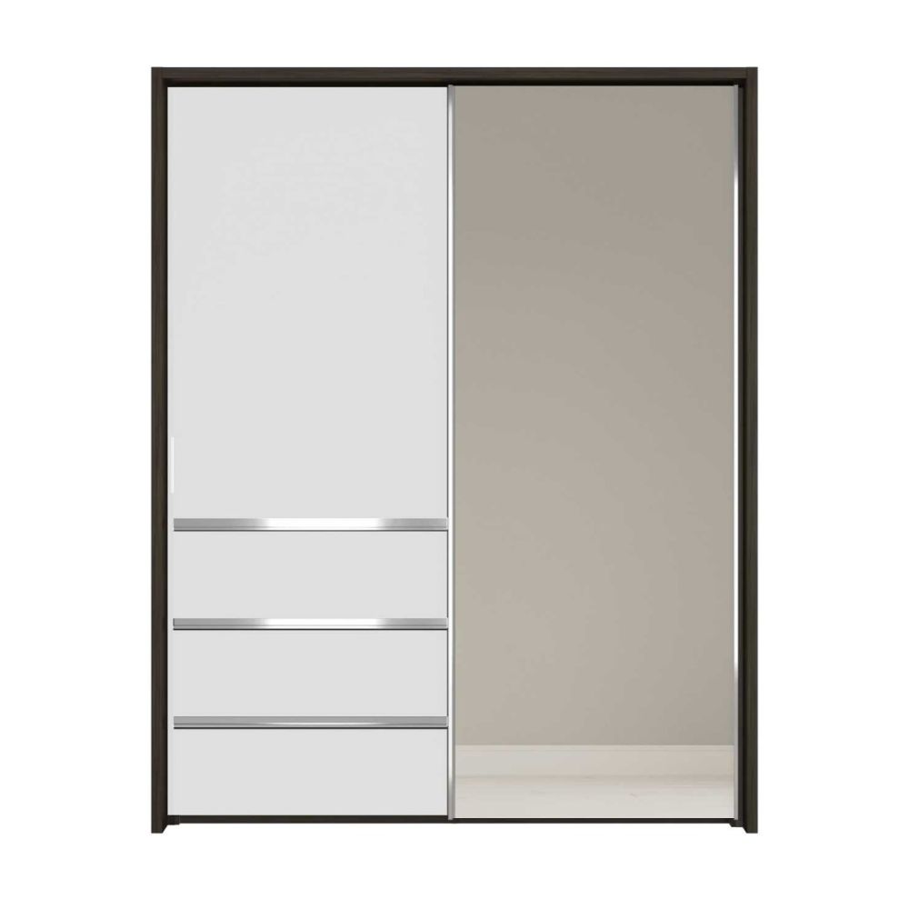 Wiemann Pacific 175cm 2 White Glass Doors Sliding Wardrobe with 3 Drawers With Mirror